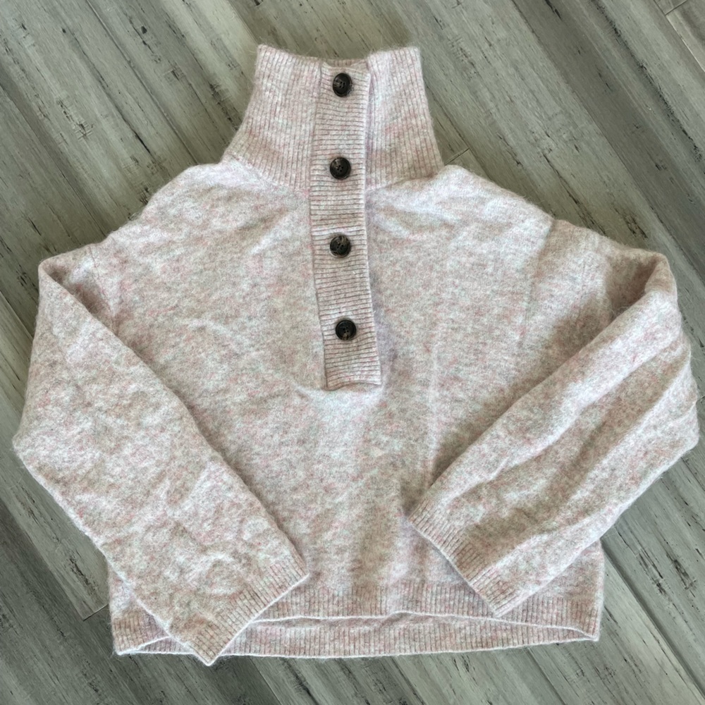 Arket Pink Cream Button-Neck Sweater